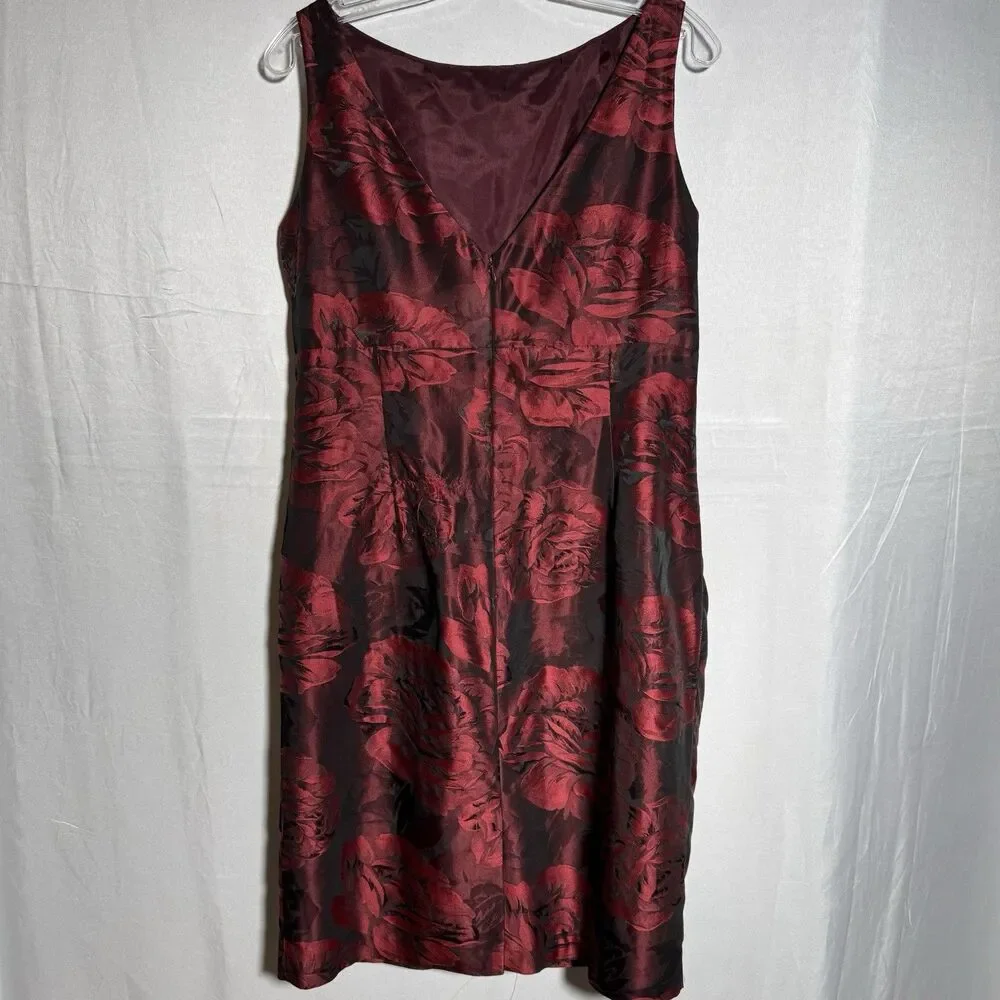 Anne Klein Red Floral Dress Sleeveless Sheath Knee Length Size 14 Cocktail Party